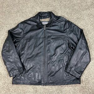 Vintage Wilson’s Leather Mens 2XL Black Zip Moto Insulated Aviator Bomber Jacket